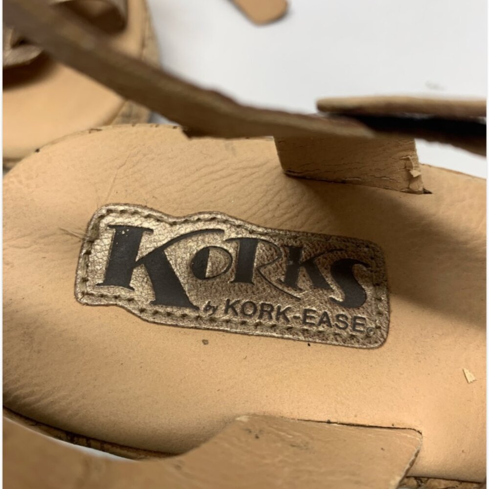 Korks by Kork Ease Wedge Sandal Open Toe Ankle Strap Cork Heels Metallic Gold 10 - Picture 11 of 12